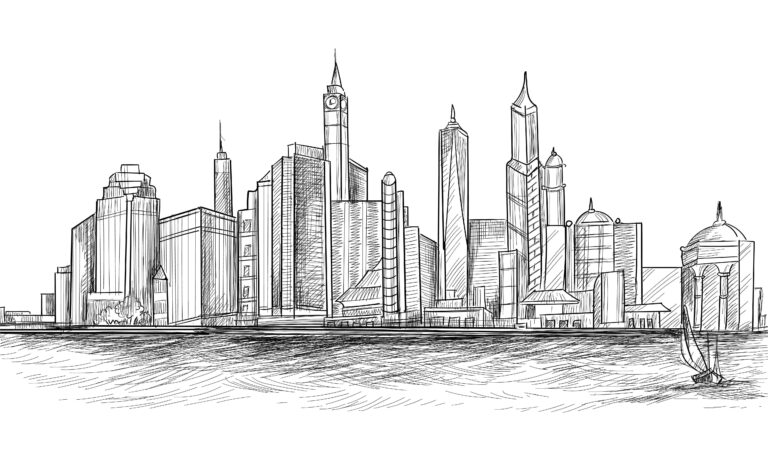 Hand draw city skyline sketch design